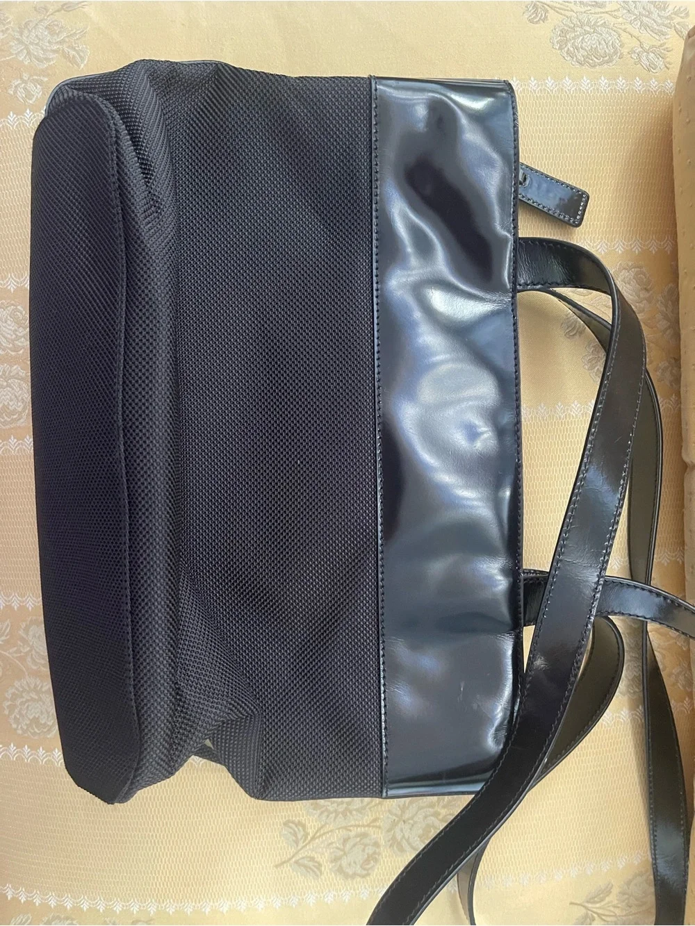 Celine Black Nylon  Tote with patent leather Trim